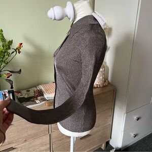 PRIMARK Paula Echevarría Grey Sparkly Button Down Sweater Fitted Long-Sleeve Top